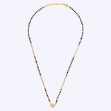 Women's Traditional Modern CZ Studded Oval Shape Gold Plated Black Beaded Adjustable Chain Mangalsutra