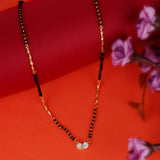 Women's Traditional Modern CZ Studded Oval Shape Gold Plated Black Beaded Adjustable Chain Mangalsutra