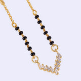 Women's Traditional Splendid V Shape Gold Plated Black Beaded Adjustable Chain Mangalsutra