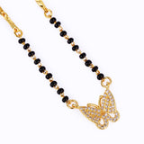 Women's Traditional Modish Butterfly Design Gold Plated Black Beaded Adjustable Chain Mangalsutra
