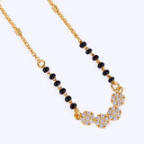 Women's Traditional Stylish CZ Studded Round Shape Gold Plated Black Beaded Adjustable Chain Mangalsutra