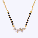Women's Traditional Attractive Round Shape CZ Studded Gold Plated Black Beaded Adjustable Chain Mangalsutra