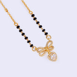 Women's Traditional Admirable Butterfly and Heart Shape Gold Plated Black Beaded Adjustable Chain Mangalsutra