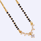 Women's Traditional Beautiful Round and Triangle Shape Gold Plated Black Beaded Adjustable Chain Mangalsutra