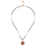 Women's Traditional Flower Design Black Beads Gold Plated Princess Necklace