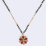 Women's Traditional Flower Design Black Beads Gold Plated Princess Necklace