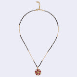 Women's Traditional Flower Design Black Beads Gold Plated Princess Necklace