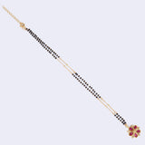 Women's Traditional Flower Design Black Beads Gold Plated Princess Necklace