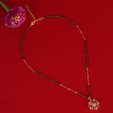 Women's Traditional Flower Design Black Beads Gold Plated Princess Necklace