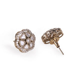 Women's Round Shape Flower Design Gold Plated Brass Stud Earring