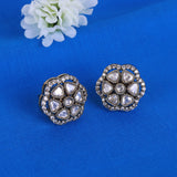 Women's Round Shape Flower Design Gold Plated Brass Stud Earring