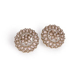 Women's Round Shape Flower Design Gold Plated Brass Stud Earring