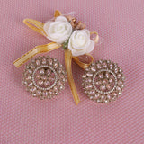 Women's Round Shape Flower Design Gold Plated Brass Stud Earring