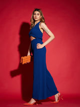 Women's Blue Knitted Halter Neck Jumpsuit