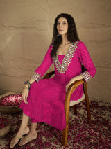 Women's Pink Graceful Kurta Set Featuring Gota Patti Paired with Solid Trouser