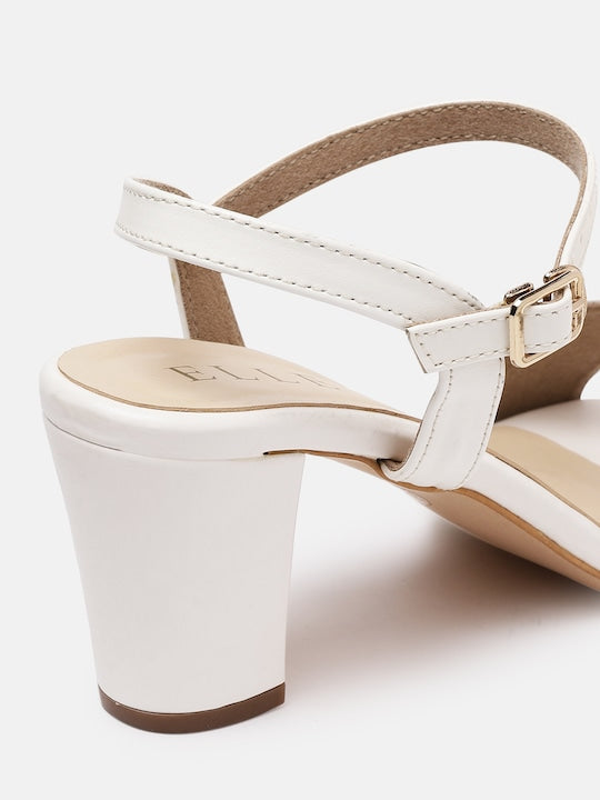 Women's White Criss-Cross Strap Ankle Strap Block Sandals