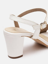 Women's White Criss-Cross Strap Ankle Strap Block Sandals