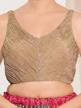 Women's Brown Tissue Padded Back Open Sleeveless Saree Blouse