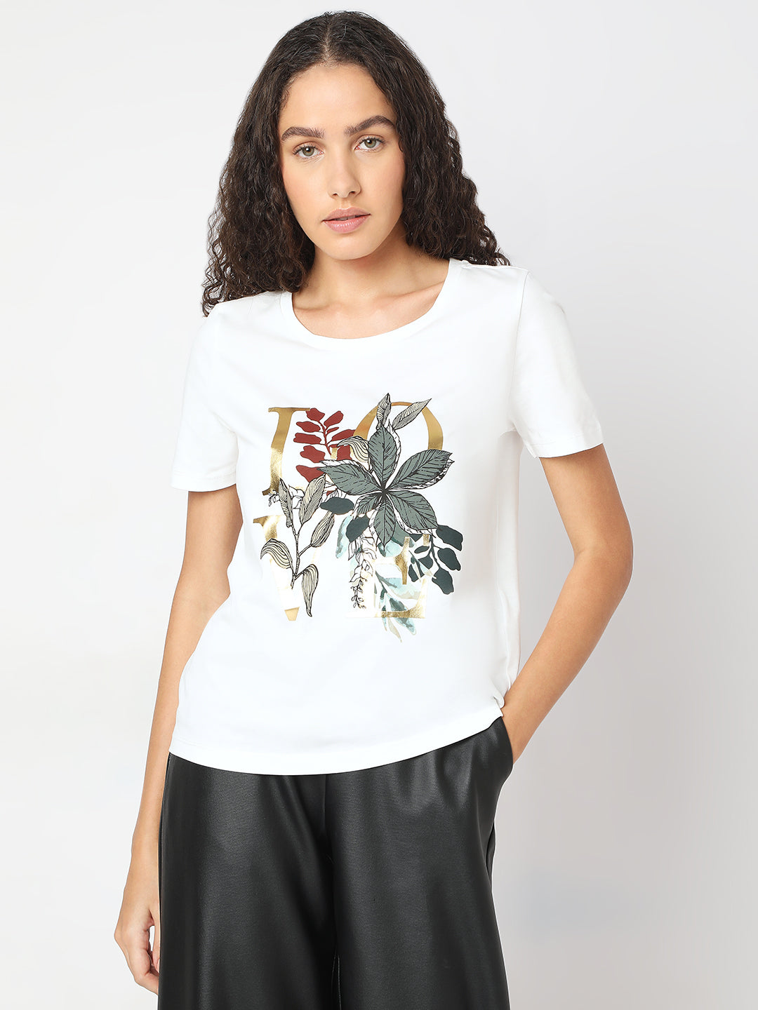Women's White Printed Tshirt