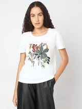 Women's White Printed Tshirt