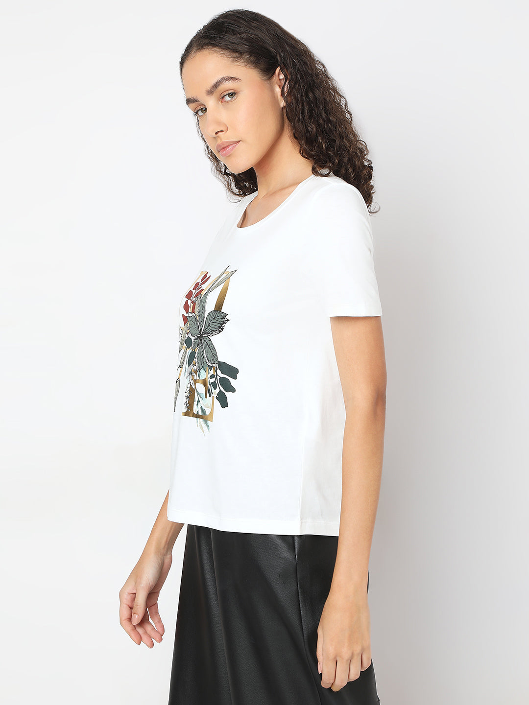 Women's White Printed Tshirt