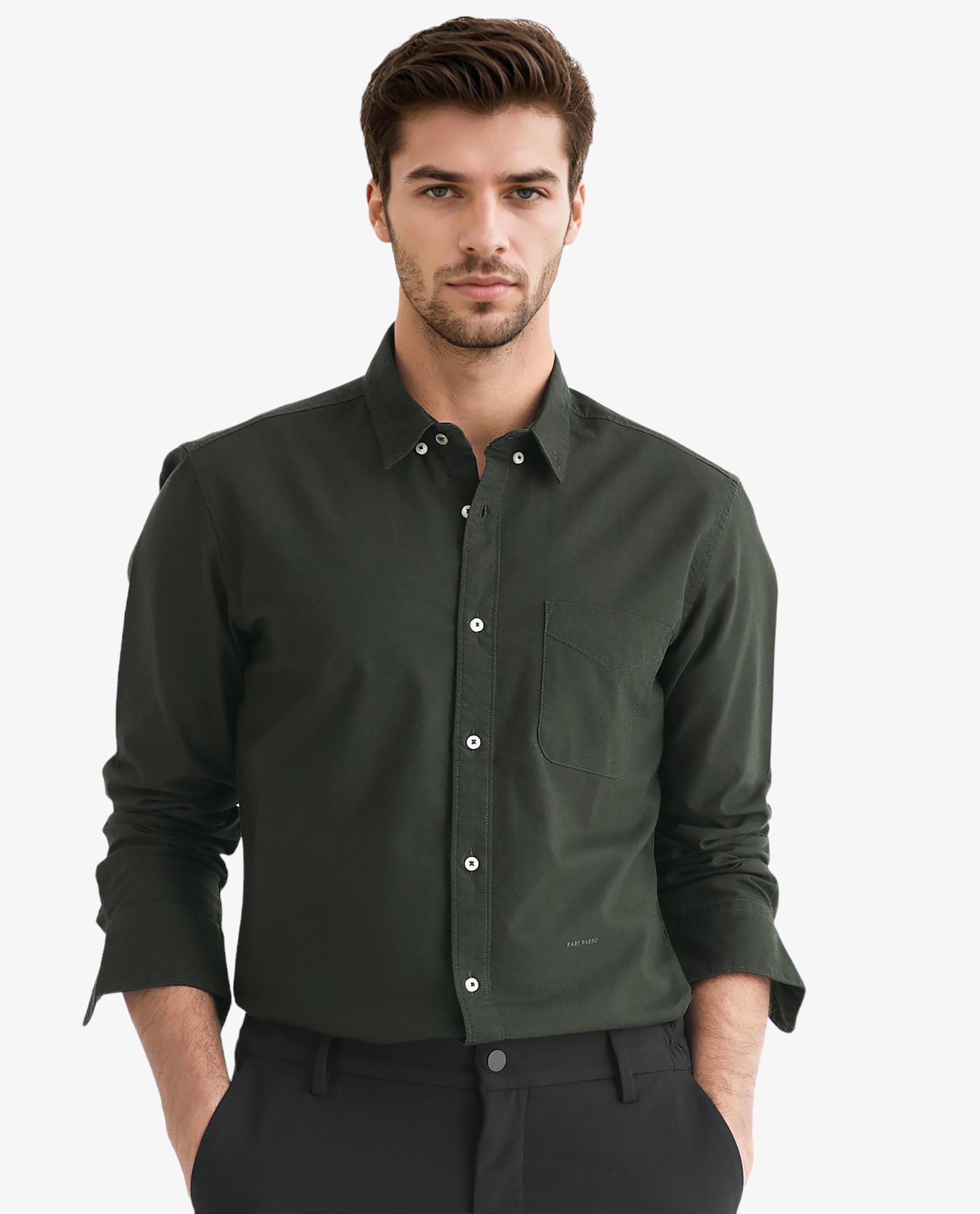 Men's Green Formal Regular Fit Solid Full Sleeves Shirt