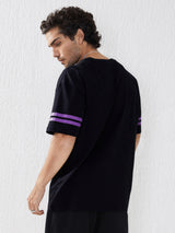 Men's Black Casual Printed Oversized Fit Half Sleeves Tshirt