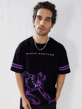 Men's Black Casual Printed Oversized Fit Half Sleeves Tshirt