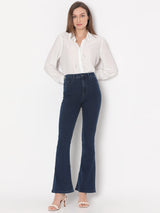 Women's Blue High Rise Flared Jeans