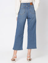 Women's Blue High Rise Washed Wide Leg Jeans