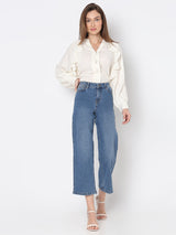 Women's Blue High Rise Washed Wide Leg Jeans