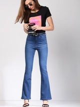 Women's Blue High Rise Flared Jeans
