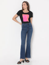 Women's Blue High Rise Flared Jeans