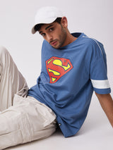 Men's Blue Round Neck Oversized Tshirt