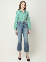 Women's Blue High Rise Distressed Jeans