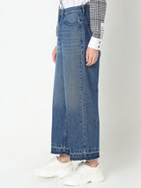Women's Blue High Rise Cropped Wide Leg Jeans