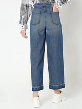 Women's Blue High Rise Cropped Wide Leg Jeans