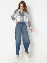 Women's Blue High Rise Cropped Wide Leg Jeans