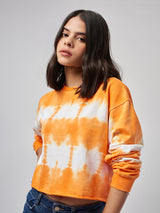Women's Orange Casual Oversized Fit Tie Dye Full Sleeves Sweatshirt