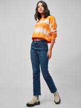 Women's Orange Casual Oversized Fit Tie Dye Full Sleeves Sweatshirt