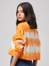 Women's Orange Casual Oversized Fit Tie Dye Full Sleeves Sweatshirt