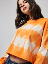 Women's Orange Casual Oversized Fit Tie Dye Full Sleeves Sweatshirt