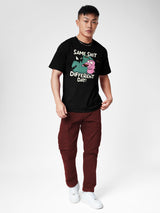 Men's Black Casual Graphic Half Sleeves Tshirt