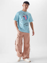 Men's Blue Casual Printed Regular Fit Half Sleeves Tshirt