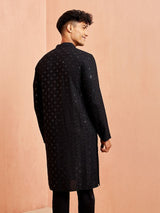 Men's Black Rayon Sequin & Thread Embroidered Festive Kurta