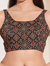 Women's Black Cotton Padded Back Open Sleeveless Saree Blouse