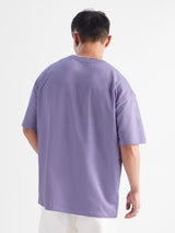 Men's Purple Casual Solid Oversized Fit Half Sleeves Tshirt