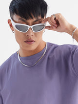 Men's Purple Casual Solid Oversized Fit Half Sleeves Tshirt