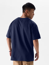 Men's Blue Casual Solid Oversized Fit Half Sleeves Tshirt