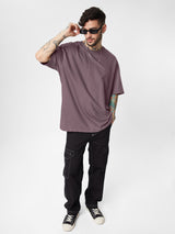 Men's Purple Casual Solid Oversized Fit Half Sleeves Tshirt